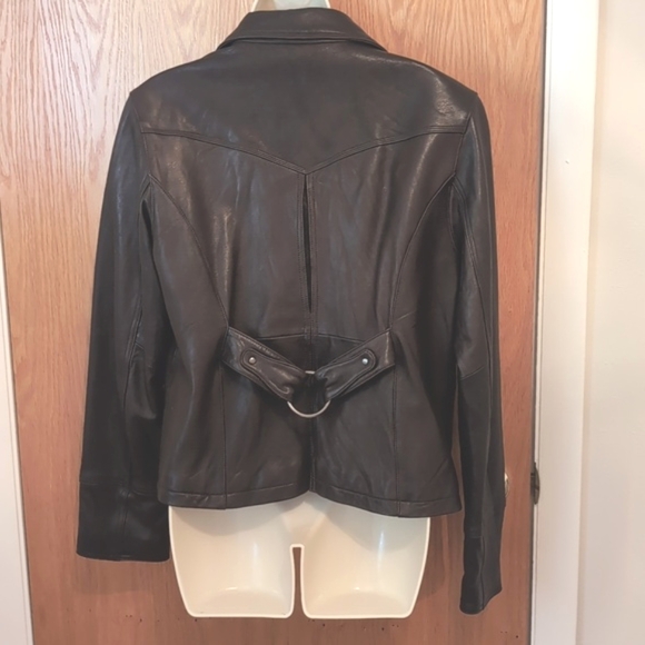 Nine West Dark Brown Leather Jacket size Large - Picture 2 of 9